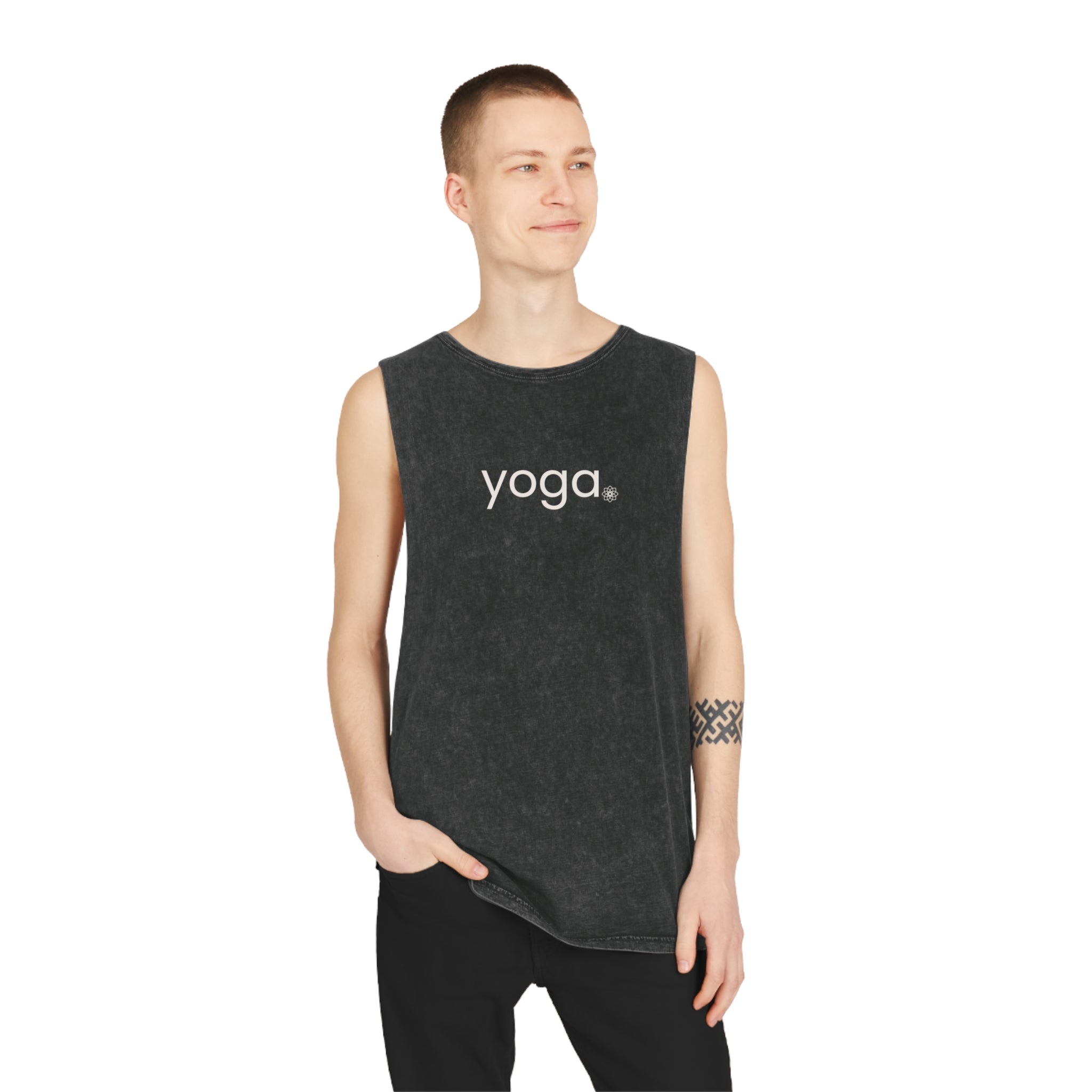 yoga. Off White Unisex Stonewash Tank Top